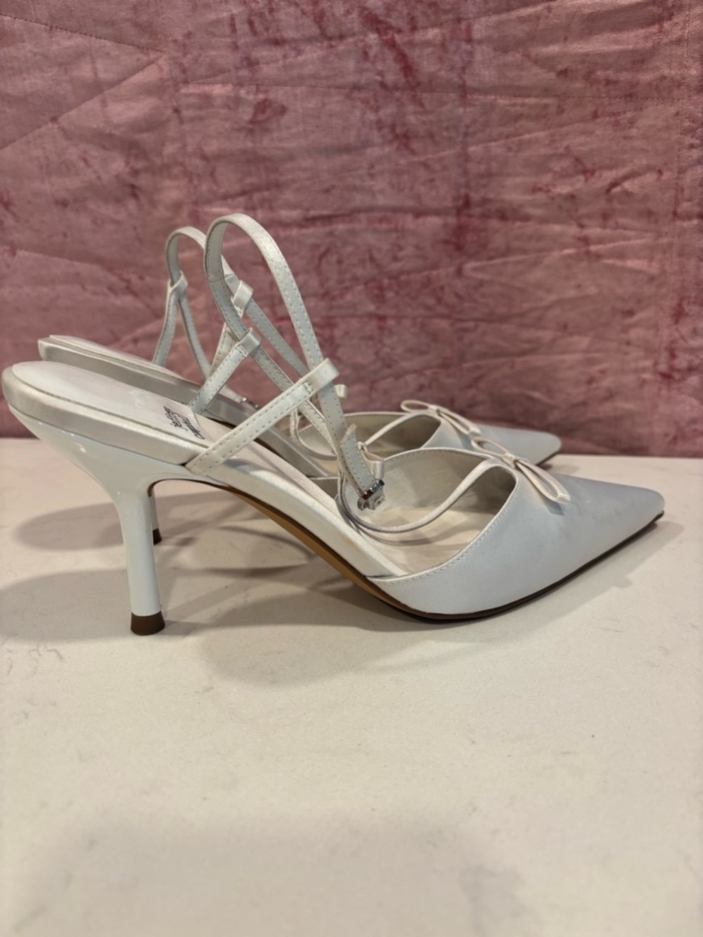 Jeffrey Campbell Playhouse White Satin Pointed-Toe Bow Heels